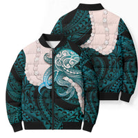 Teal Galaxy Polynesia Tribal Octopus Tattoo Bomber Puffer Jacket Pikake Lei Polynesian Pattern LT14 - Polynesian Pride