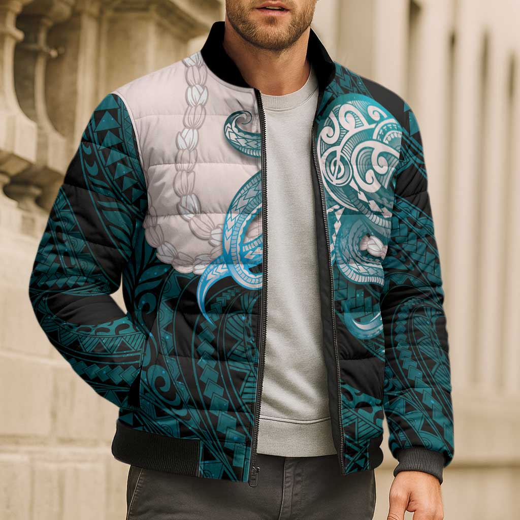 Teal Galaxy Polynesia Tribal Octopus Tattoo Bomber Puffer Jacket Pikake Lei Polynesian Pattern LT14 - Polynesian Pride