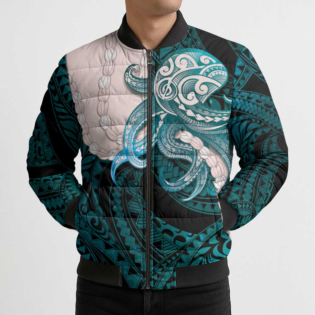 Teal Galaxy Polynesia Tribal Octopus Tattoo Bomber Puffer Jacket Pikake Lei Polynesian Pattern LT14 - Polynesian Pride