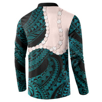 Teal Galaxy Polynesia Tribal Octopus Tattoo Button Sweatshirt Pikake Lei Polynesian Pattern LT14 - Polynesian Pride