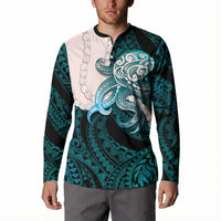 Teal Galaxy Polynesia Tribal Octopus Tattoo Button Sweatshirt Pikake Lei Polynesian Pattern LT14 - Polynesian Pride