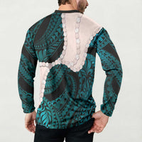 Teal Galaxy Polynesia Tribal Octopus Tattoo Button Sweatshirt Pikake Lei Polynesian Pattern LT14 - Polynesian Pride