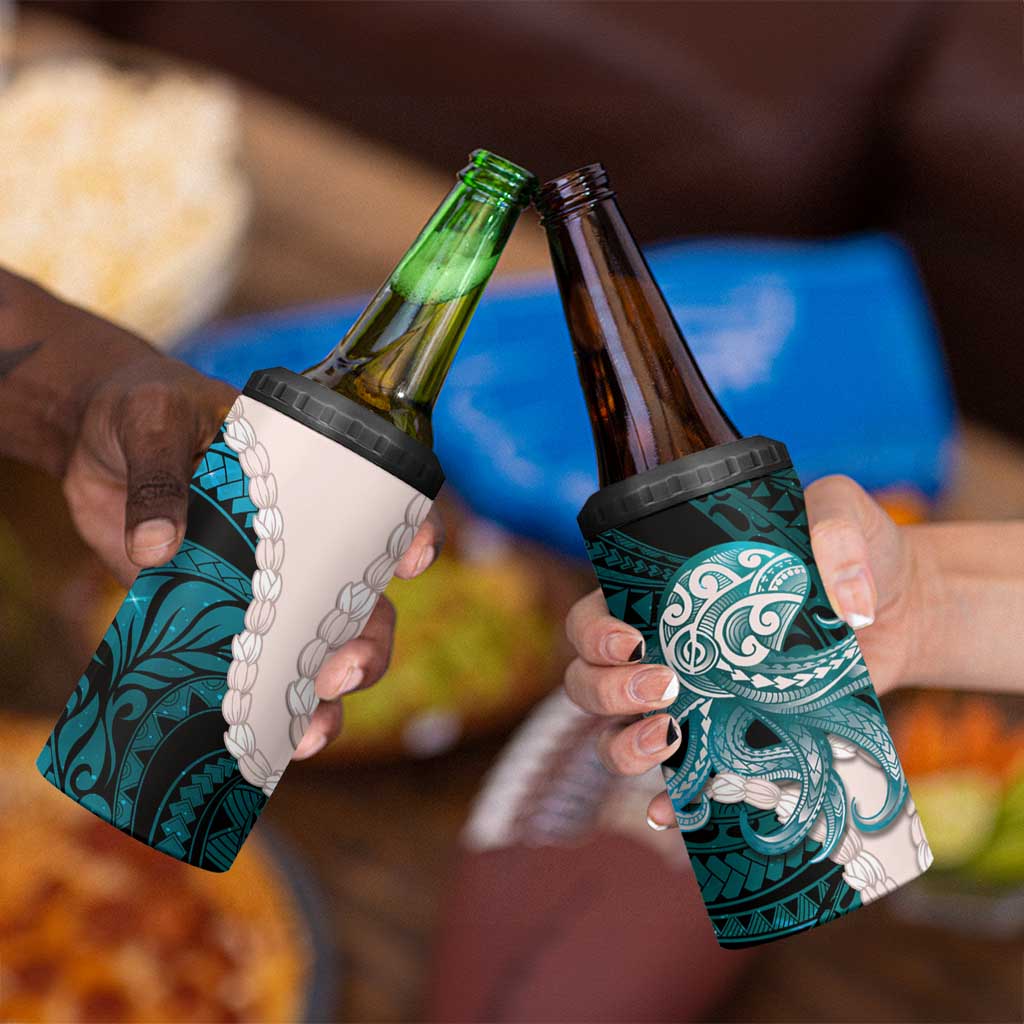 Teal Galaxy Polynesia Tribal Octopus Tattoo 4 in 1 Can Cooler Tumbler Pikake Lei Polynesian Pattern LT14 - Polynesian Pride