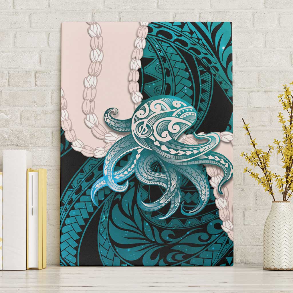 Teal Galaxy Polynesia Tribal Octopus Tattoo Canvas Wall Art Pikake Lei Polynesian Pattern LT14 Without Frame Teal - Polynesian Pride
