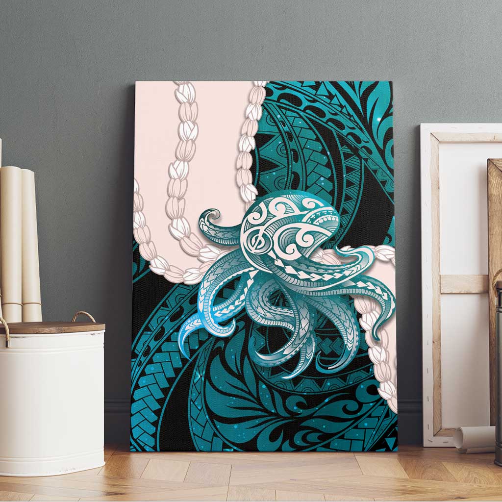 Teal Galaxy Polynesia Tribal Octopus Tattoo Canvas Wall Art Pikake Lei Polynesian Pattern LT14 - Polynesian Pride