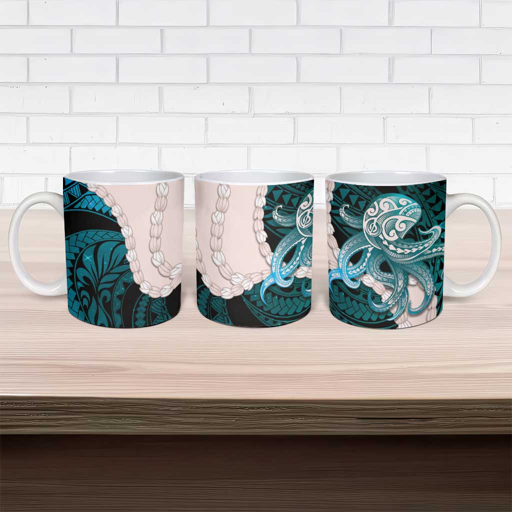 Teal Galaxy Polynesia Tribal Octopus Tattoo Ceramic Mug Pikake Lei Polynesian Pattern LT14 - Polynesian Pride
