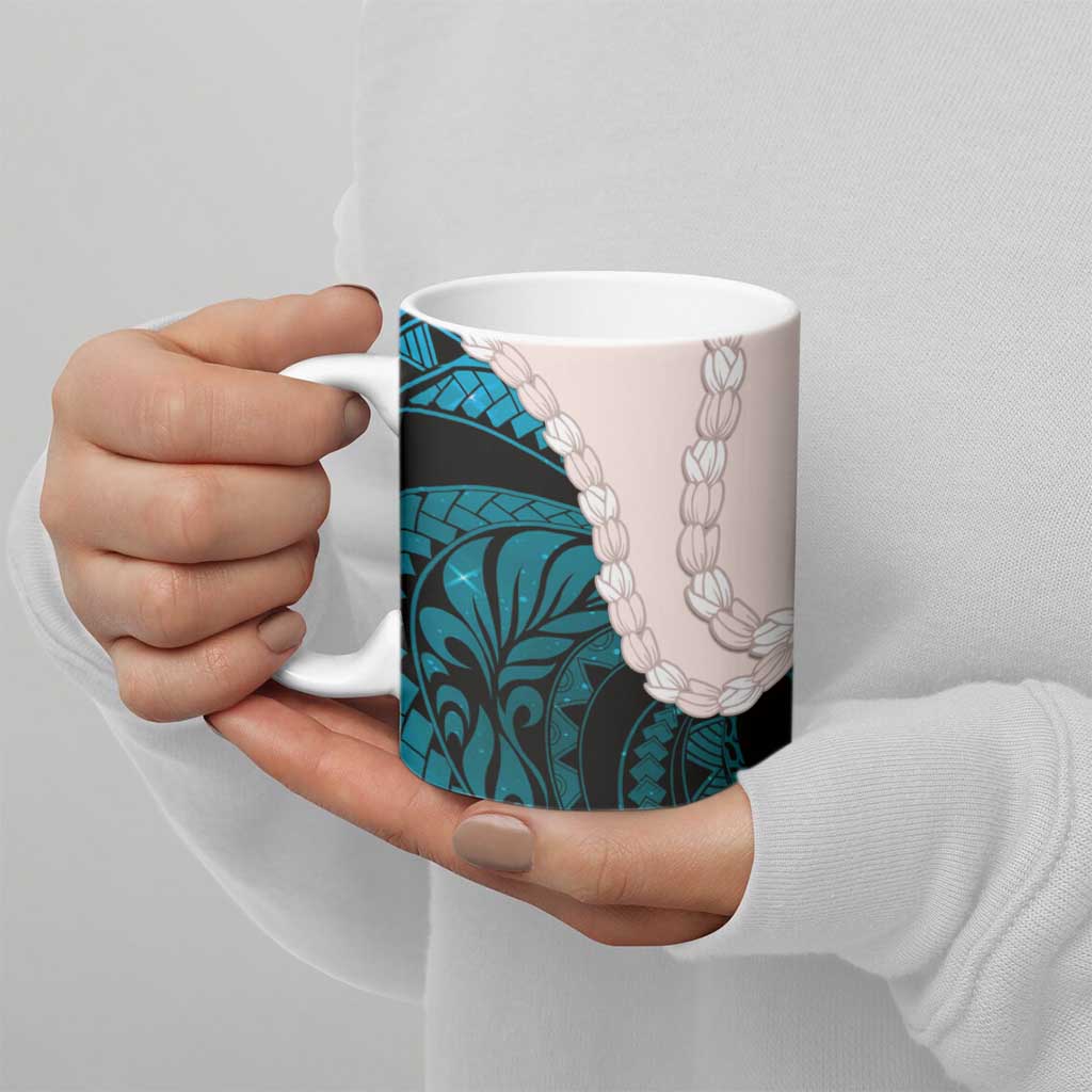 Teal Galaxy Polynesia Tribal Octopus Tattoo Ceramic Mug Pikake Lei Polynesian Pattern LT14 - Polynesian Pride