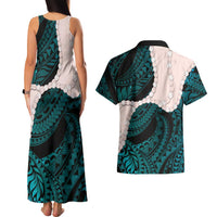 Teal Galaxy Polynesia Tribal Octopus Tattoo Couples Matching Tank Maxi Dress and Hawaiian Shirt Pikake Lei Polynesian Pattern LT14 - Polynesian Pride