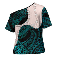 Teal Galaxy Polynesia Tribal Octopus Tattoo Cross Shoulder Shirt Pikake Lei Polynesian Pattern LT14 - Polynesian Pride