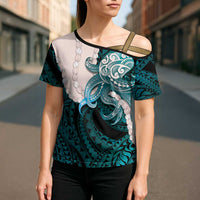 Teal Galaxy Polynesia Tribal Octopus Tattoo Cross Shoulder Shirt Pikake Lei Polynesian Pattern LT14 - Polynesian Pride