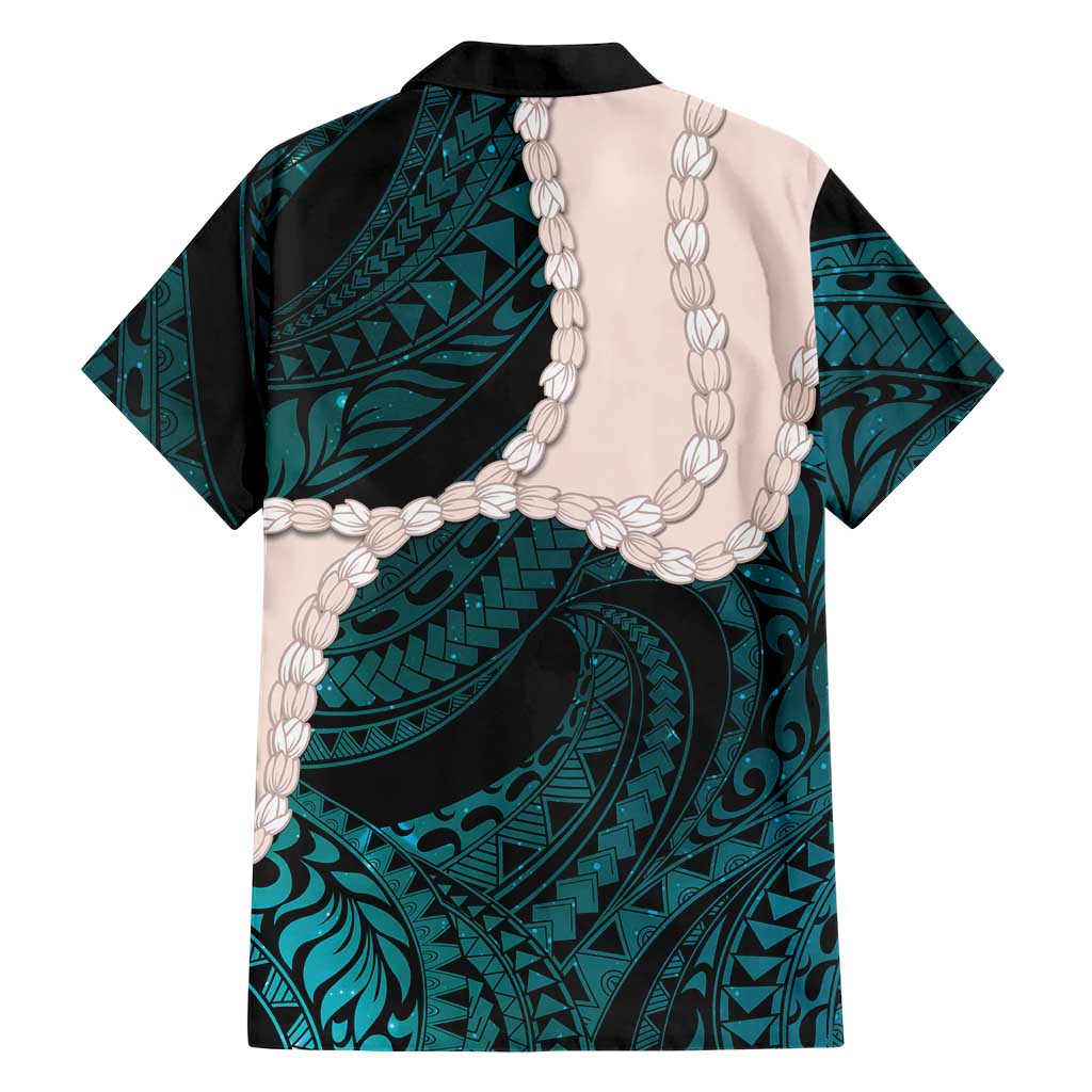 Teal Galaxy Polynesia Tribal Octopus Tattoo Family Matching Long Sleeve Bodycon Dress and Hawaiian Shirt Pikake Lei Polynesian Pattern