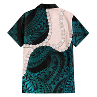 Teal Galaxy Polynesia Tribal Octopus Tattoo Family Matching Long Sleeve Bodycon Dress and Hawaiian Shirt Pikake Lei Polynesian Pattern