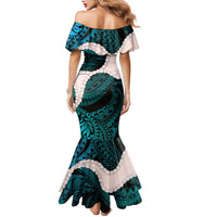 Teal Galaxy Polynesia Tribal Octopus Tattoo Family Matching Mermaid Dress and Hawaiian Shirt Pikake Lei Polynesian Pattern LT14 - Polynesian Pride