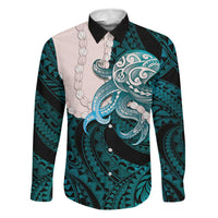 Teal Galaxy Polynesia Tribal Octopus Tattoo Family Matching Puletasi and Hawaiian Shirt Pikake Lei Polynesian Pattern