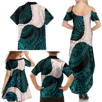Teal Galaxy Polynesia Tribal Octopus Tattoo Family Matching Summer Maxi Dress and Hawaiian Shirt Pikake Lei Polynesian Pattern LT14 - Polynesian Pride