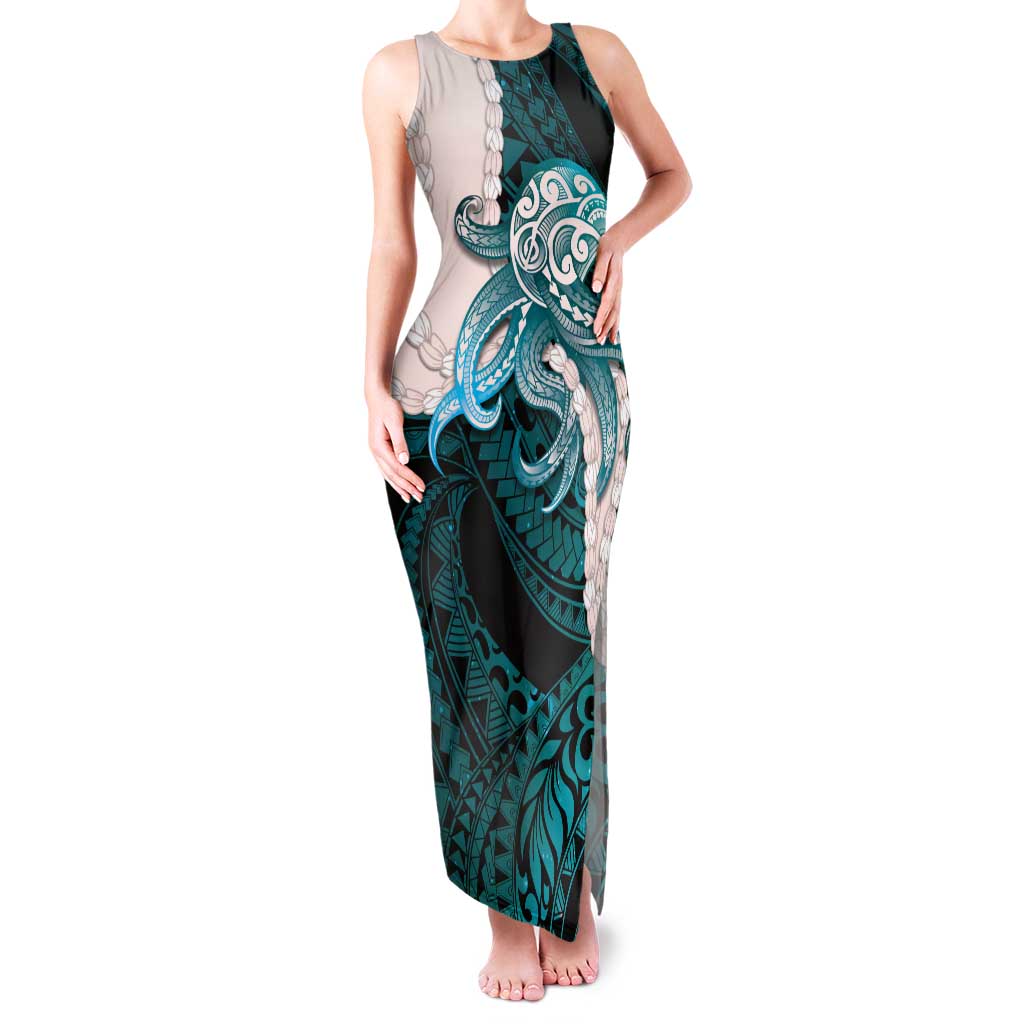 Teal Galaxy Polynesia Tribal Octopus Tattoo Family Matching Tank Maxi Dress and Hawaiian Shirt Pikake Lei Polynesian Pattern
