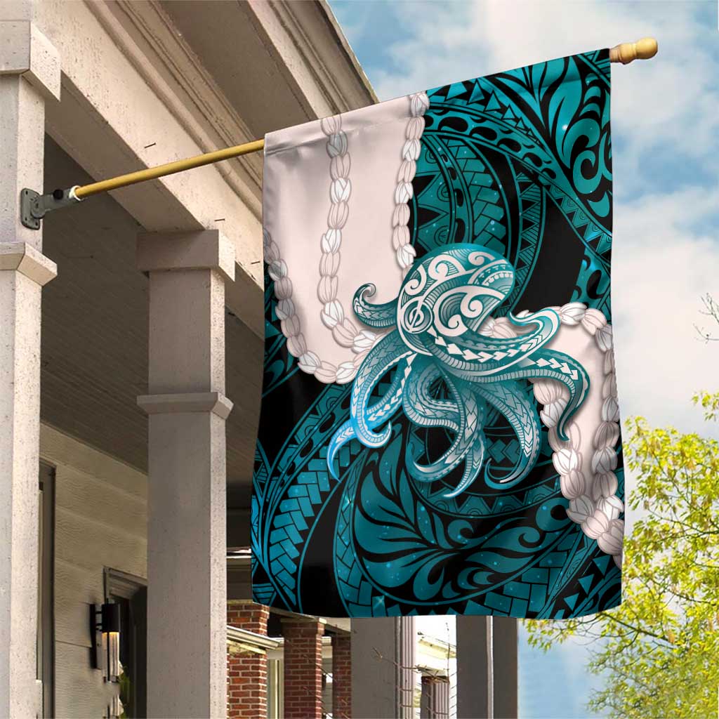 Teal Galaxy Polynesia Tribal Octopus Tattoo Garden Flag Pikake Lei Polynesian Pattern