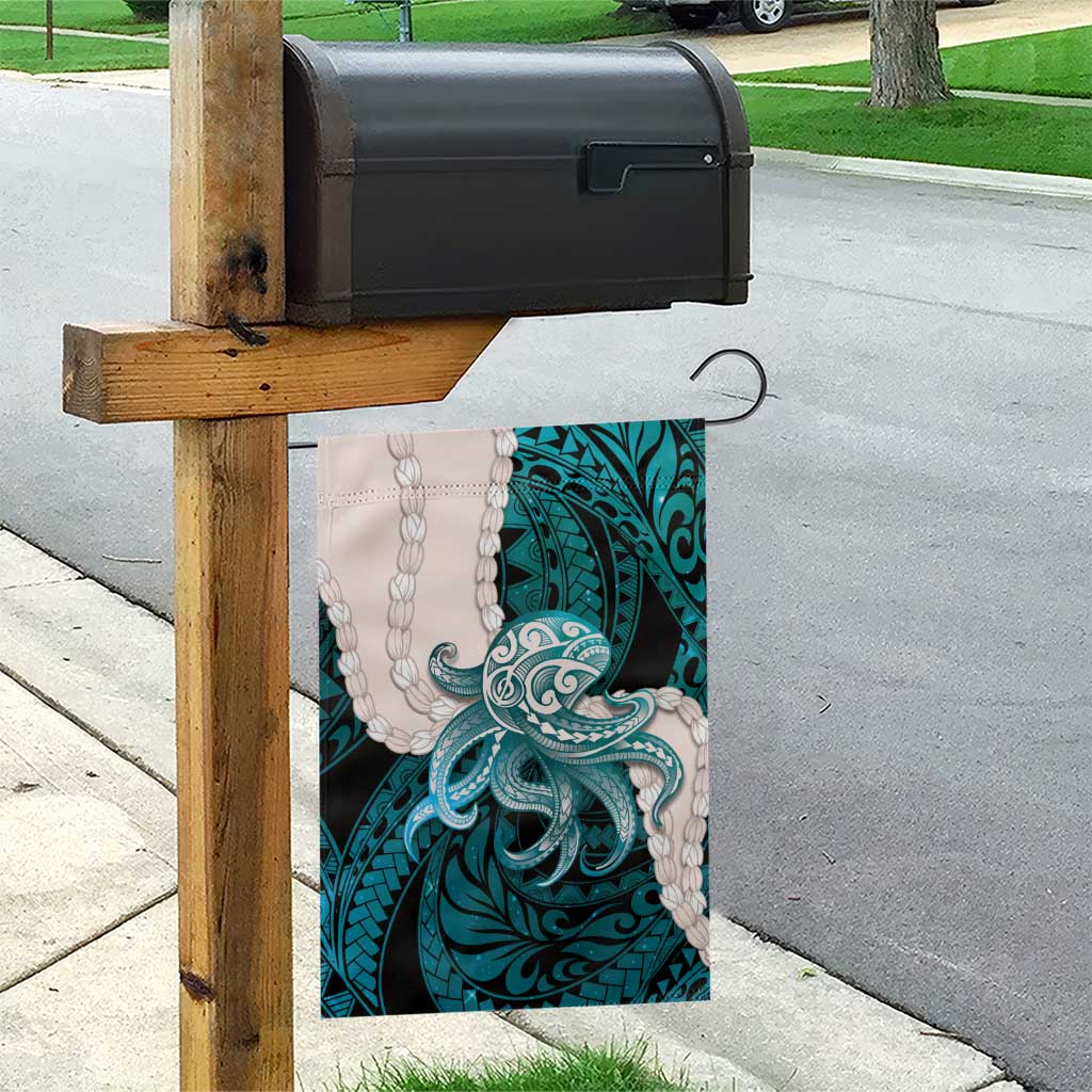 Teal Galaxy Polynesia Tribal Octopus Tattoo Garden Flag Pikake Lei Polynesian Pattern