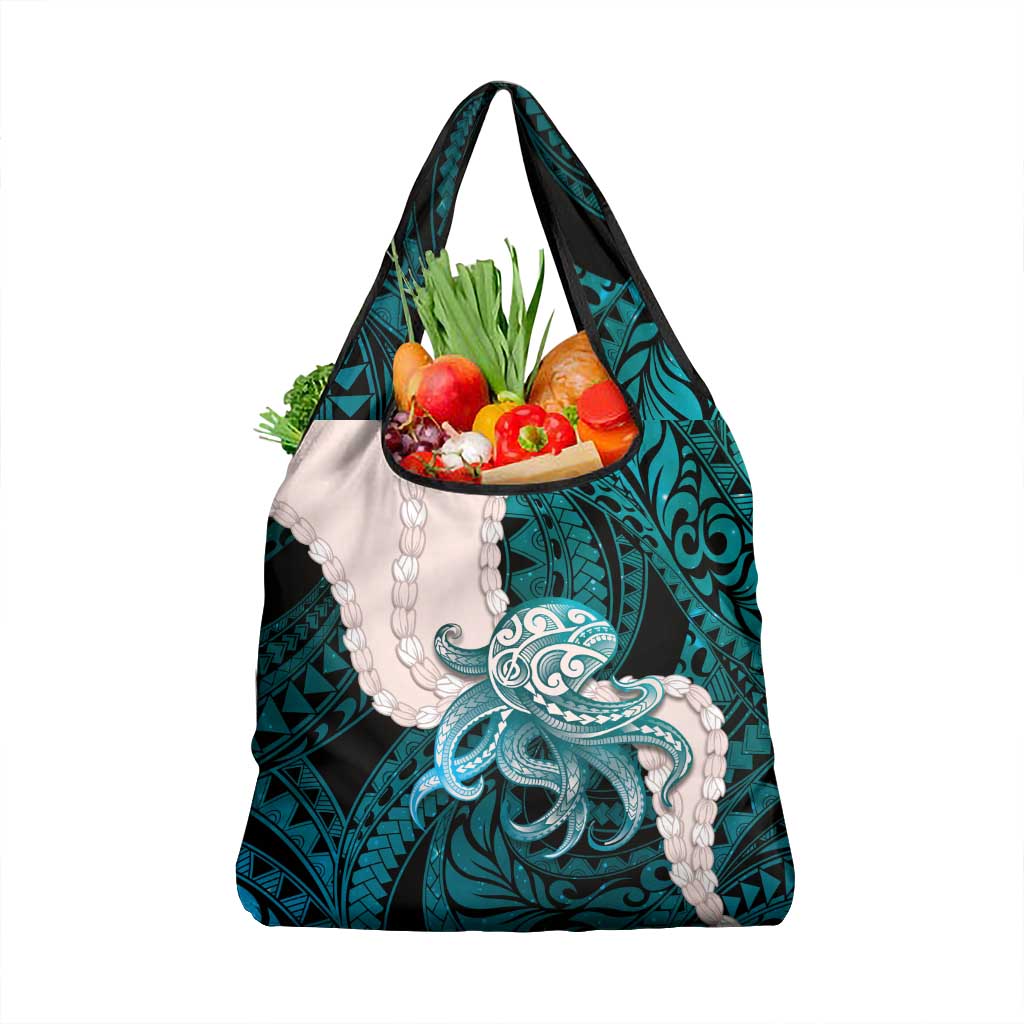 Teal Galaxy Polynesia Tribal Octopus Tattoo Grocery Bag Pikake Lei Polynesian Pattern LT14 1-pack One Size Teal - Polynesian Pride