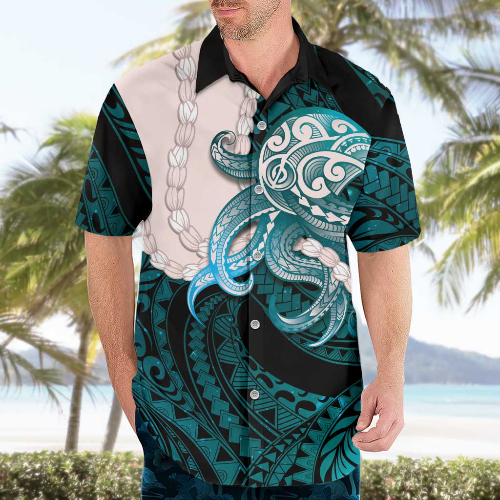 Teal Galaxy Polynesia Tribal Octopus Tattoo Hawaiian Shirt Pikake Lei Polynesian Pattern LT14 - Polynesian Pride
