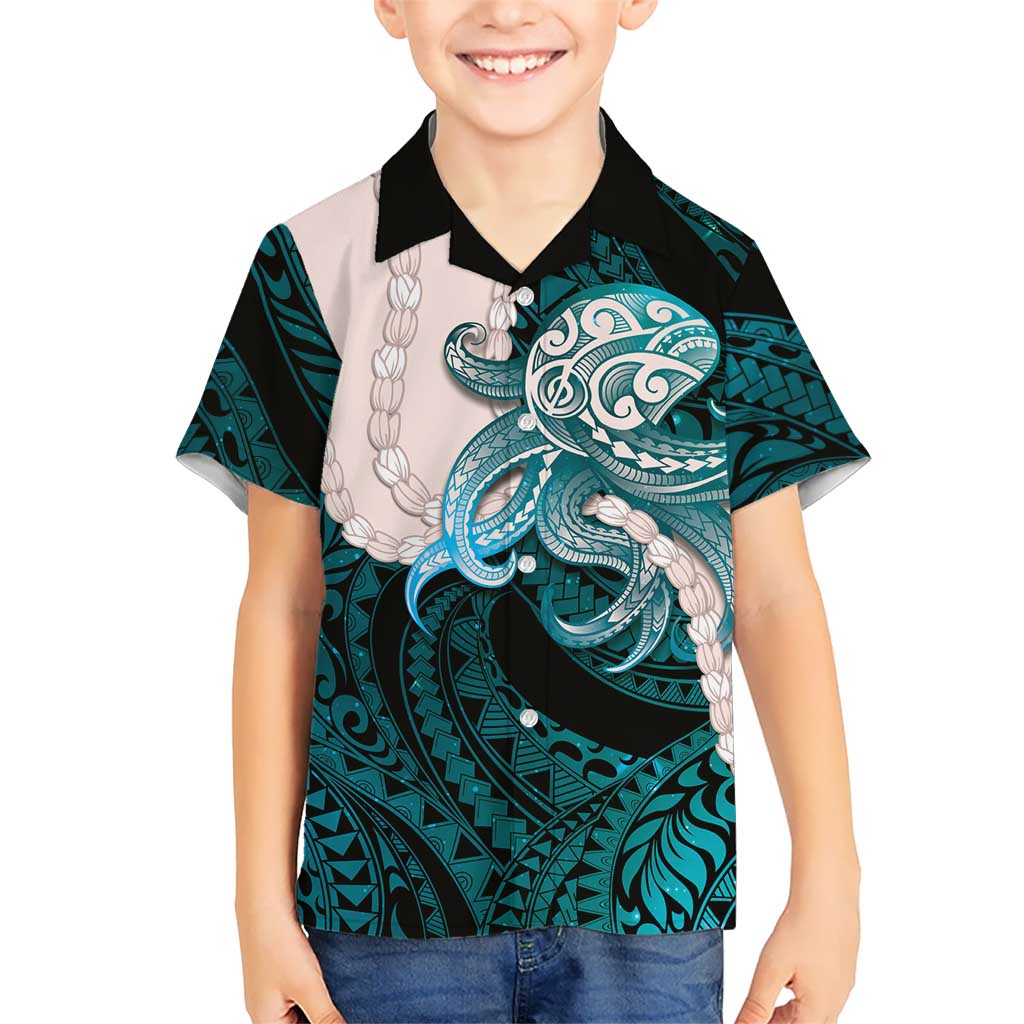 Teal Galaxy Polynesia Tribal Octopus Tattoo Hawaiian Shirt Pikake Lei Polynesian Pattern LT14 - Polynesian Pride