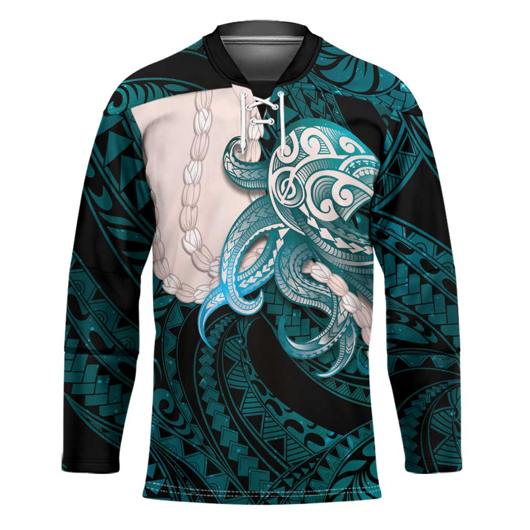 Teal Galaxy Polynesia Tribal Octopus Tattoo Hockey Jersey Pikake Lei Polynesian Pattern LT14 Unisex Teal - Polynesian Pride