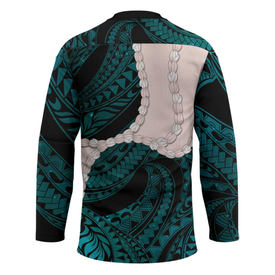Teal Galaxy Polynesia Tribal Octopus Tattoo Hockey Jersey Pikake Lei Polynesian Pattern LT14 - Polynesian Pride