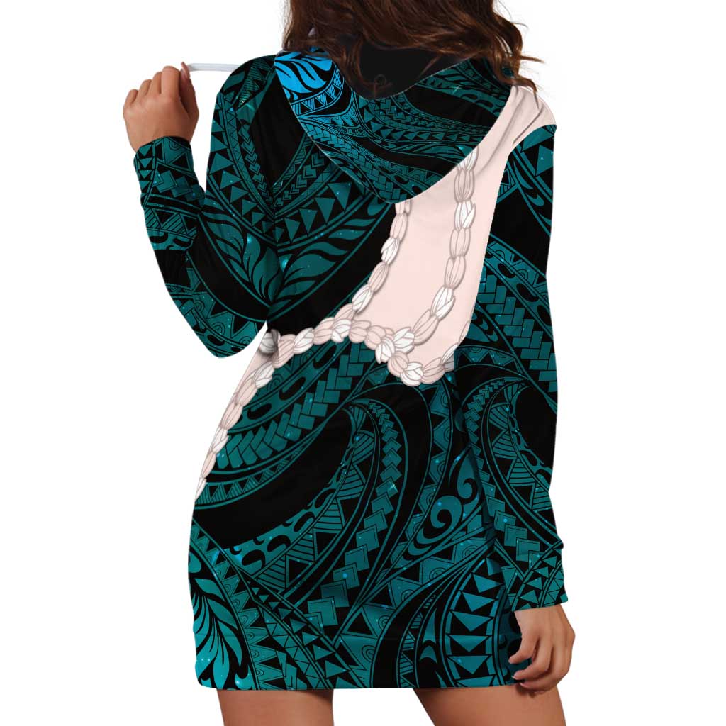 Teal Galaxy Polynesia Tribal Octopus Tattoo Hoodie Dress Pikake Lei Polynesian Pattern LT14 - Polynesian Pride