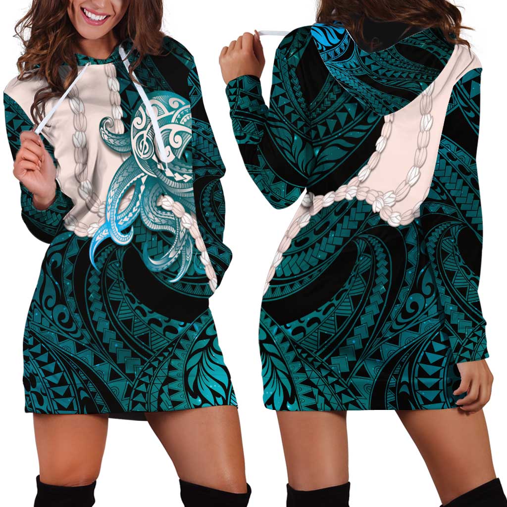 Teal Galaxy Polynesia Tribal Octopus Tattoo Hoodie Dress Pikake Lei Polynesian Pattern LT14 - Polynesian Pride