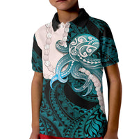 Teal Galaxy Polynesia Tribal Octopus Tattoo Kid Polo Shirt Pikake Lei Polynesian Pattern LT14 Kid Teal - Polynesian Pride
