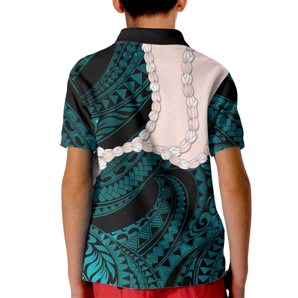 Teal Galaxy Polynesia Tribal Octopus Tattoo Kid Polo Shirt Pikake Lei Polynesian Pattern LT14 - Polynesian Pride