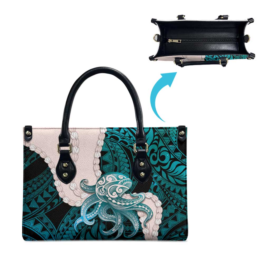 Teal Galaxy Polynesia Tribal Octopus Tattoo Leather Bag Pikake Lei Polynesian Pattern LT14 - Polynesian Pride
