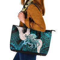 Teal Galaxy Polynesia Tribal Octopus Tattoo Leather Tote Bag Pikake Lei Polynesian Pattern LT14 Teal - Polynesian Pride