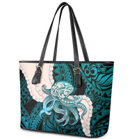 Teal Galaxy Polynesia Tribal Octopus Tattoo Leather Tote Bag Pikake Lei Polynesian Pattern LT14 - Polynesian Pride