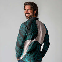 Teal Galaxy Polynesia Tribal Octopus Tattoo Long Sleeve Polo Shirt Pikake Lei Polynesian Pattern LT14 - Polynesian Pride