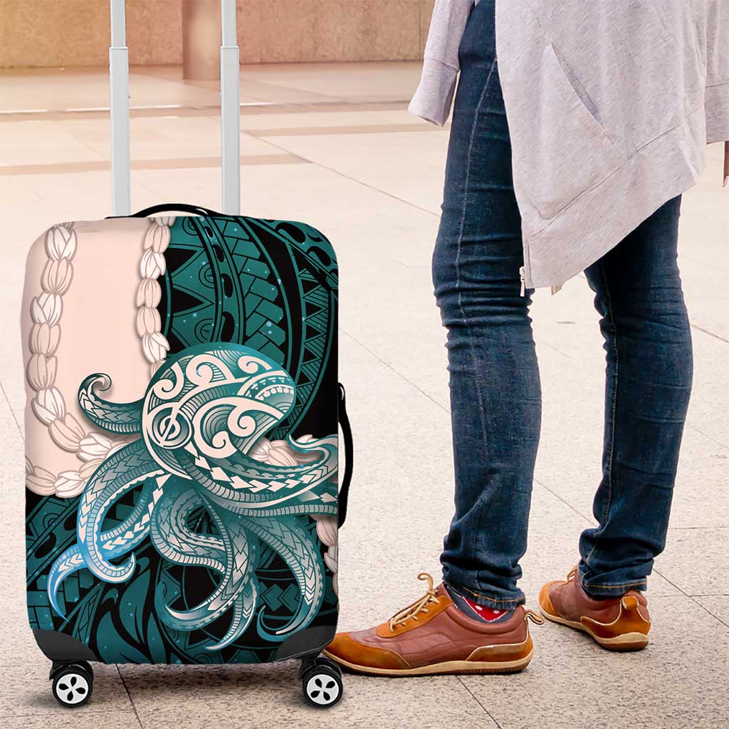 Teal Galaxy Polynesia Tribal Octopus Tattoo Luggage Cover Pikake Lei Polynesian Pattern LT14 Teal - Polynesian Pride