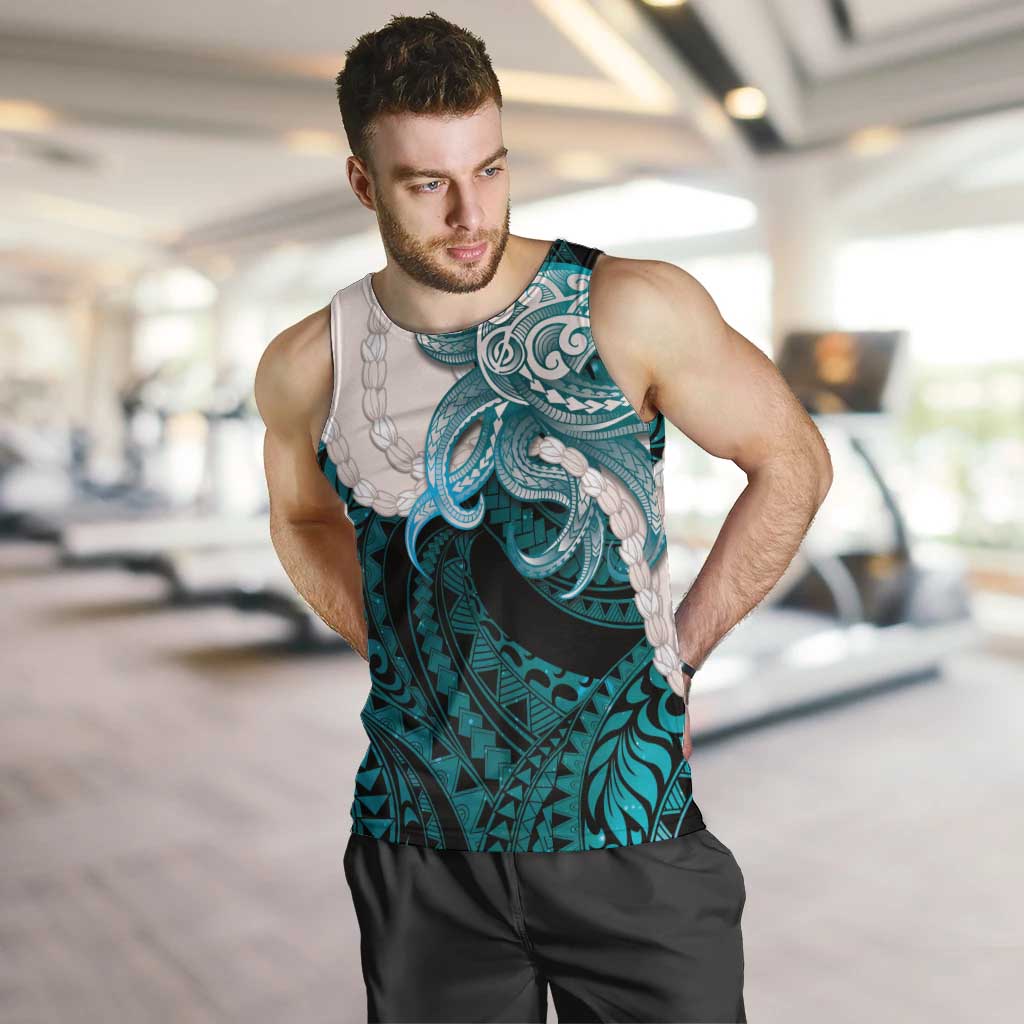 Teal Galaxy Polynesia Tribal Octopus Tattoo Men Tank Top Pikake Lei Polynesian Pattern