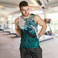 Teal Galaxy Polynesia Tribal Octopus Tattoo Men Tank Top Pikake Lei Polynesian Pattern
