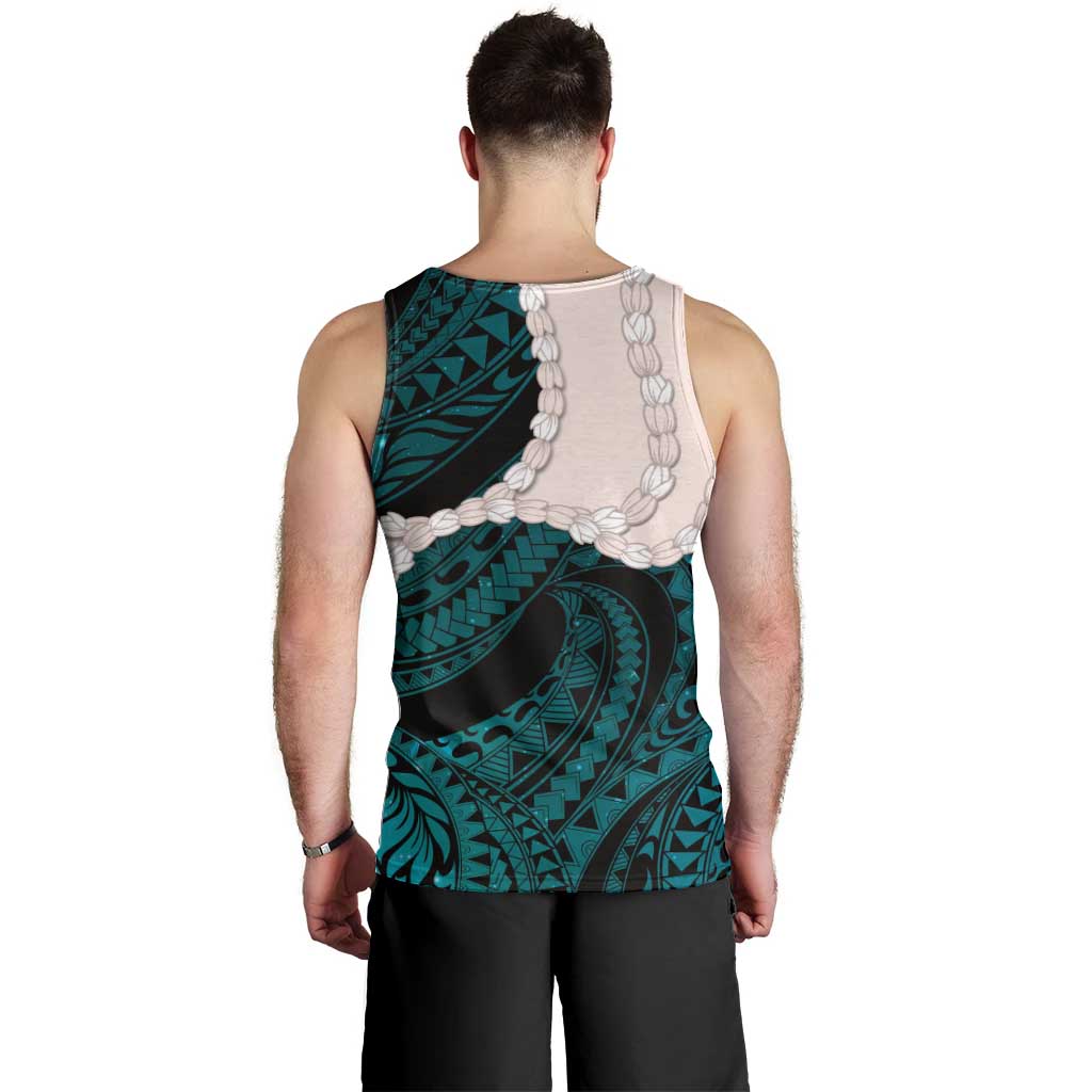 Teal Galaxy Polynesia Tribal Octopus Tattoo Men Tank Top Pikake Lei Polynesian Pattern