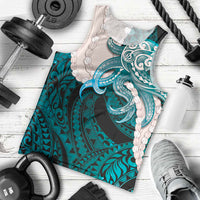 Teal Galaxy Polynesia Tribal Octopus Tattoo Men Tank Top Pikake Lei Polynesian Pattern
