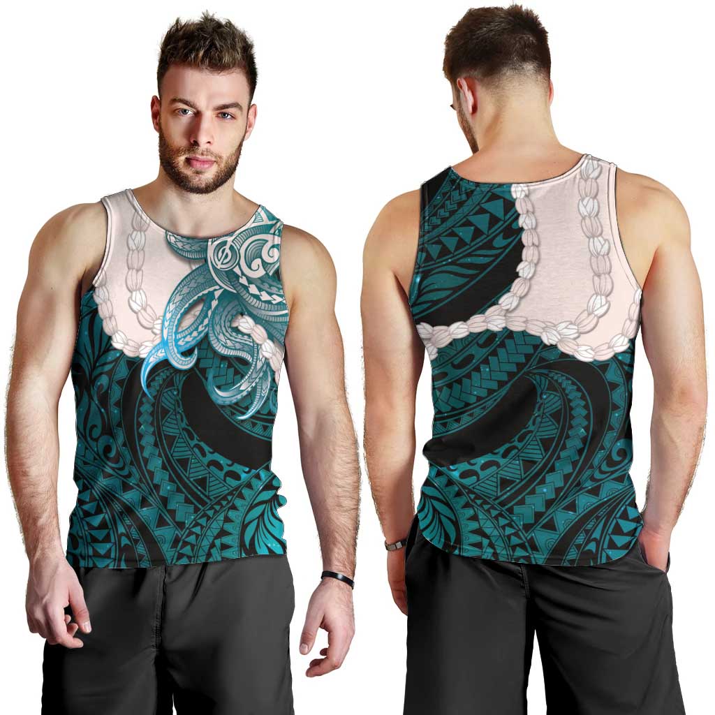 Teal Galaxy Polynesia Tribal Octopus Tattoo Men Tank Top Pikake Lei Polynesian Pattern