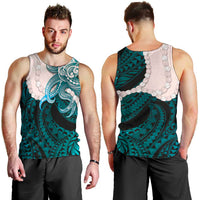 Teal Galaxy Polynesia Tribal Octopus Tattoo Men Tank Top Pikake Lei Polynesian Pattern