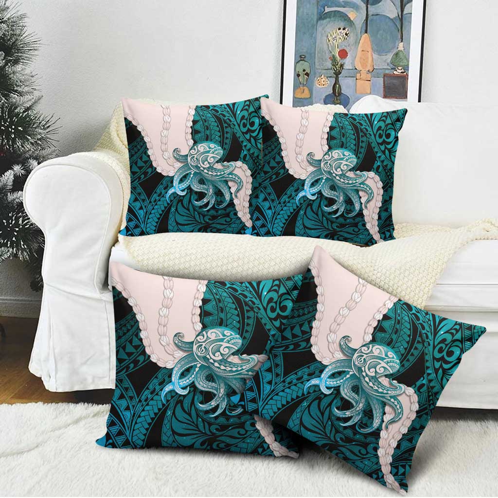 Teal Galaxy Polynesia Tribal Octopus Tattoo Pillow Cover Pikake Lei Polynesian Pattern LT14 - Polynesian Pride
