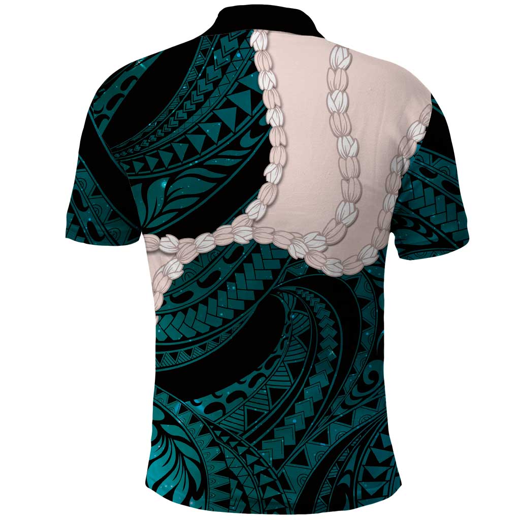 Teal Galaxy Polynesia Tribal Octopus Tattoo Polo Shirt Pikake Lei Polynesian Pattern LT14 - Polynesian Pride