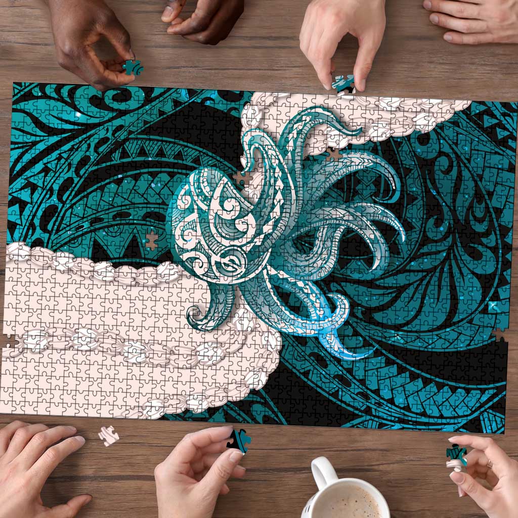 Teal Galaxy Polynesia Tribal Octopus Tattoo Puzzle Pikake Lei Polynesian Pattern LT14 - Polynesian Pride