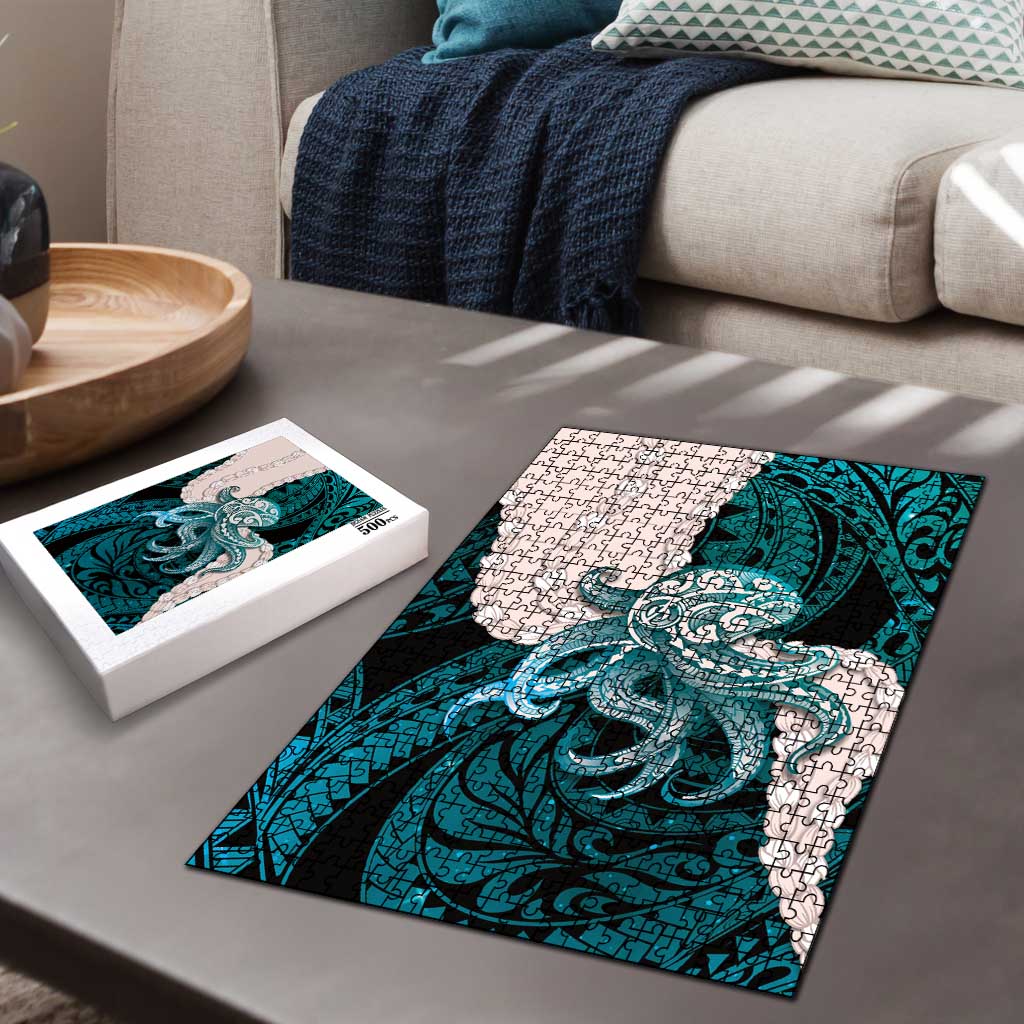 Teal Galaxy Polynesia Tribal Octopus Tattoo Puzzle Pikake Lei Polynesian Pattern LT14 - Polynesian Pride