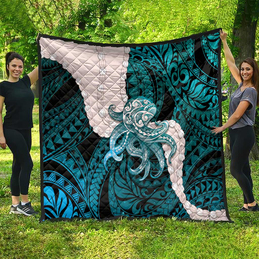 Teal Galaxy Polynesia Tribal Octopus Tattoo Quilt Pikake Lei Polynesian Pattern LT14 - Polynesian Pride