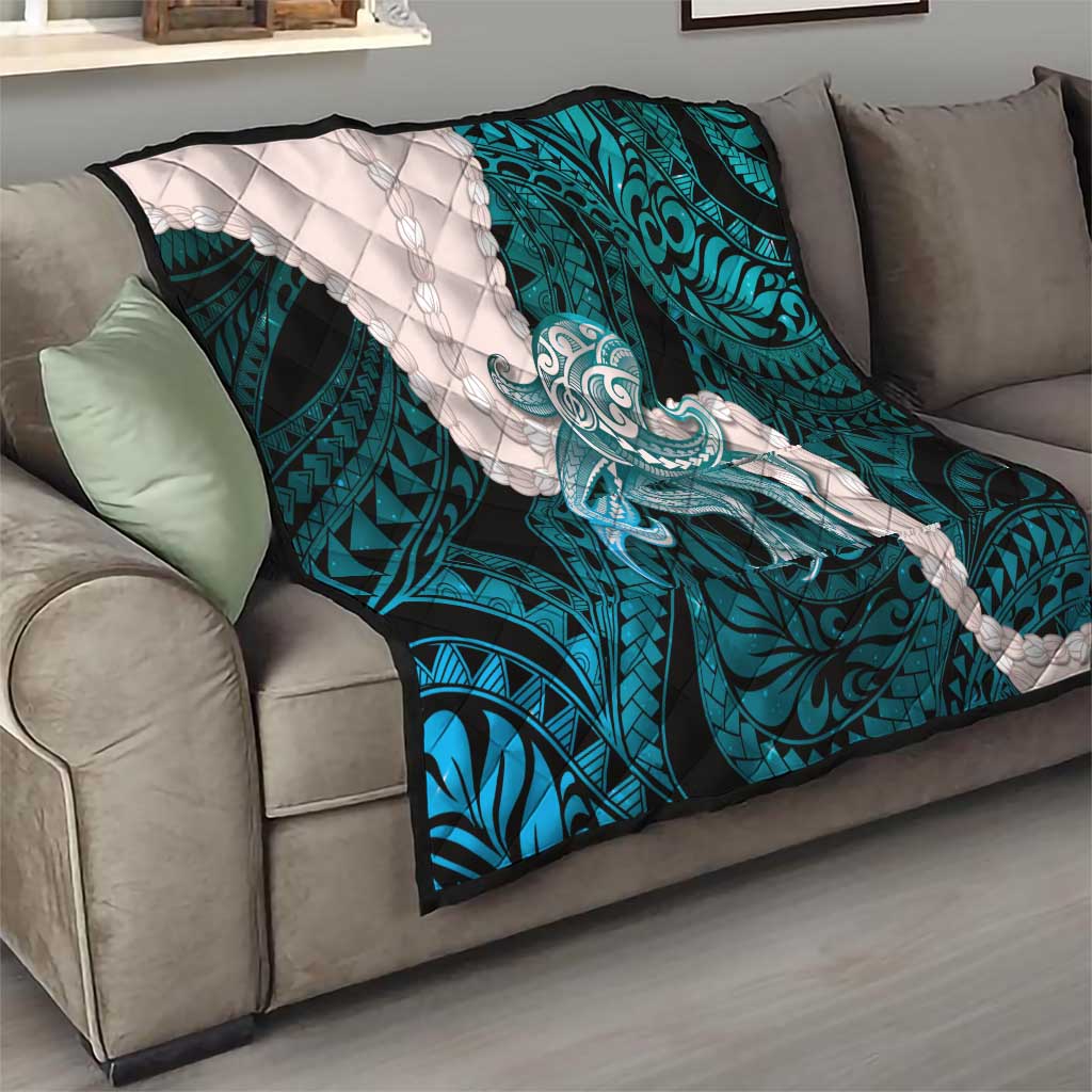 Teal Galaxy Polynesia Tribal Octopus Tattoo Quilt Pikake Lei Polynesian Pattern LT14 - Polynesian Pride