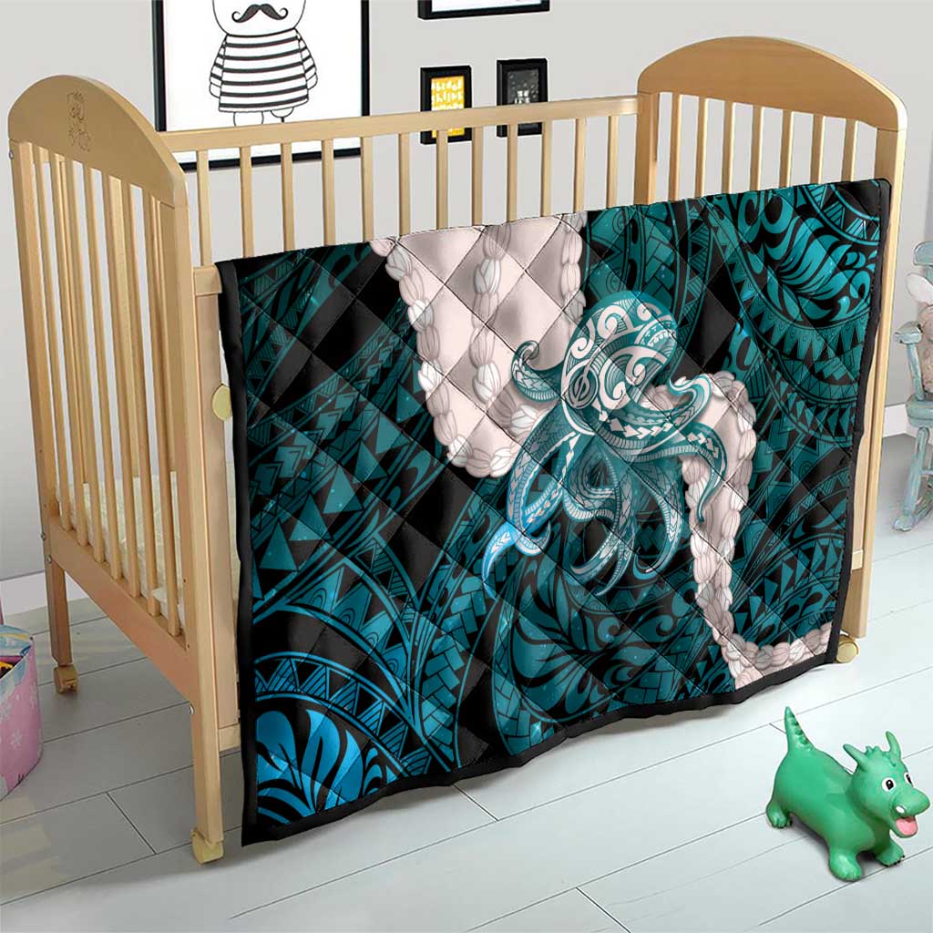 Teal Galaxy Polynesia Tribal Octopus Tattoo Quilt Pikake Lei Polynesian Pattern LT14 - Polynesian Pride
