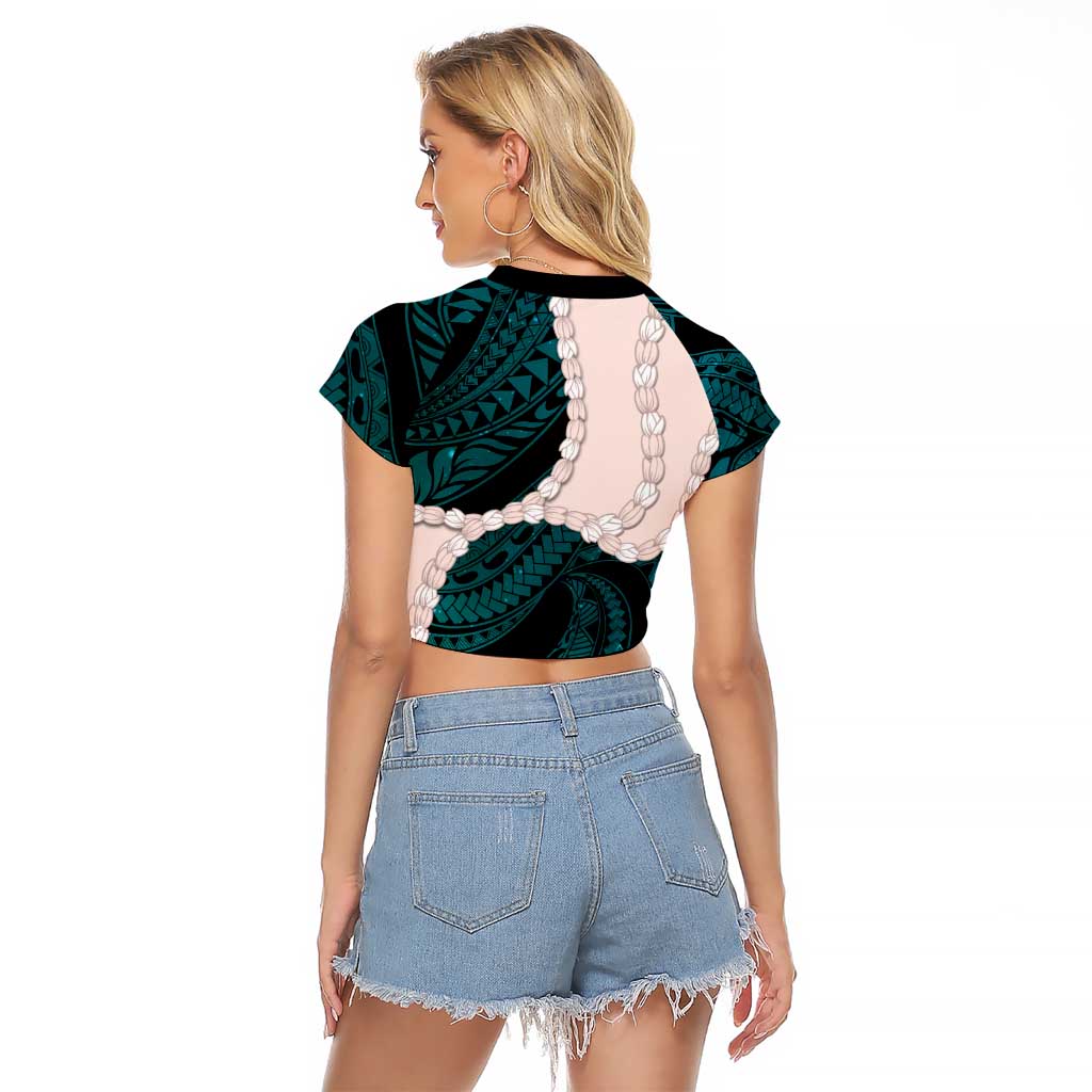 Teal Galaxy Polynesia Tribal Octopus Tattoo Raglan Cropped T Shirt Pikake Lei Polynesian Pattern LT14 - Polynesian Pride